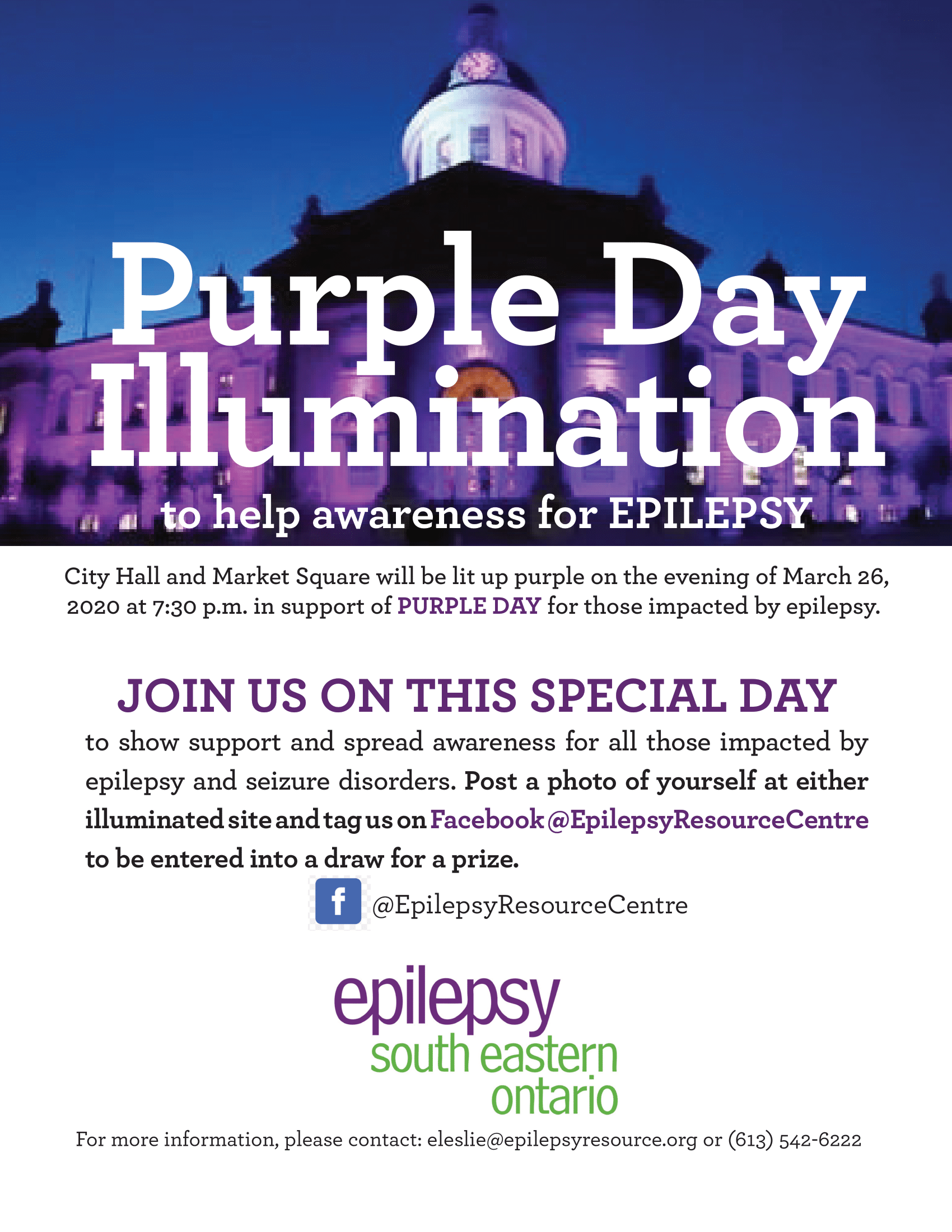 Join us in watching City Hall and Marketplace light up purple for Purple Day.